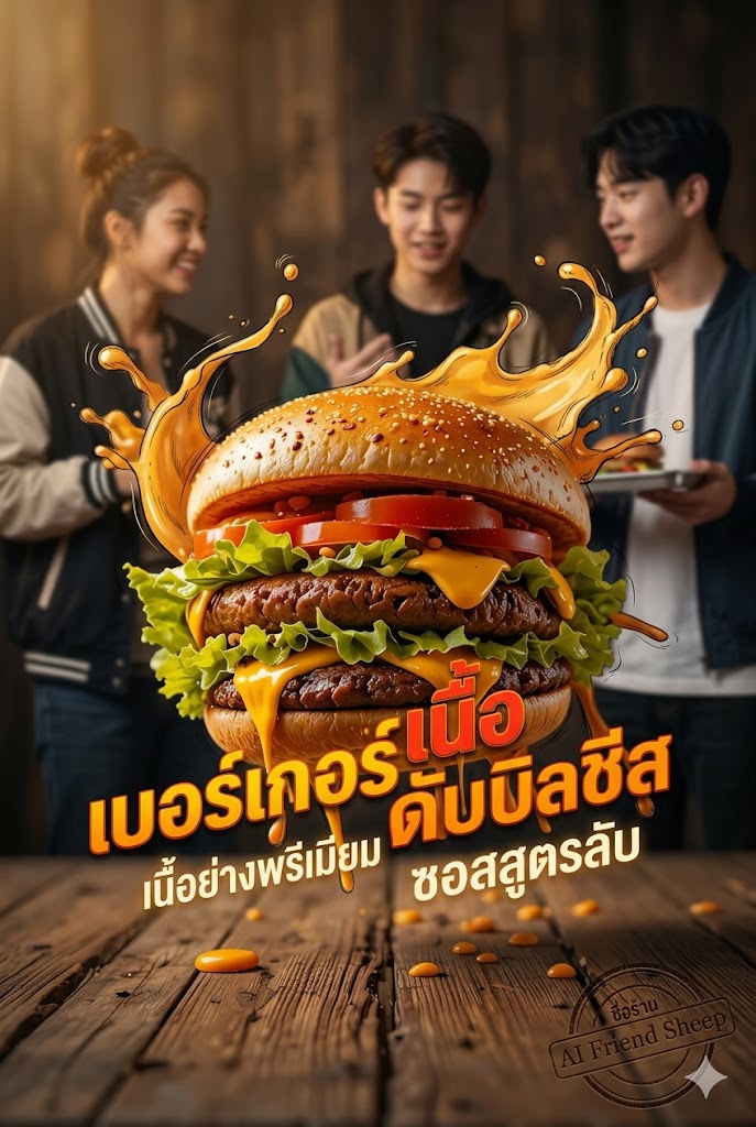 เบอร์เกอร์เนื้อดับเบิลชีสฉ่ำ