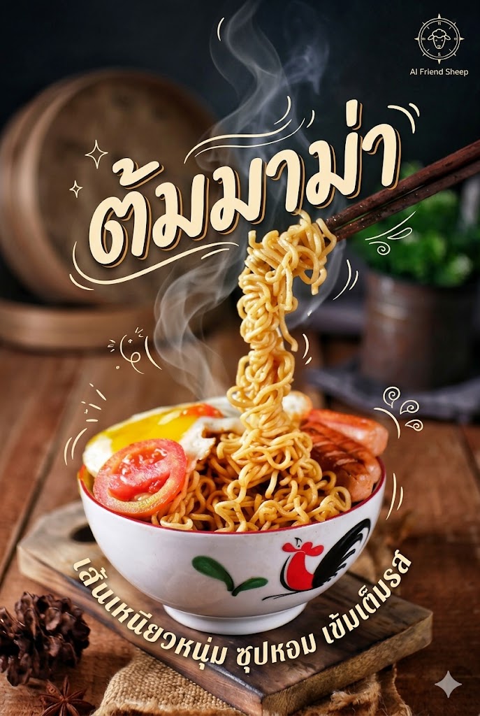 ต้มมาม่า ไส้กรอก ไข่ดาว