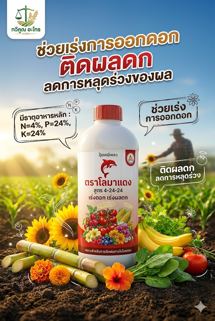 ปุ๋ยเคมีเหลว ตราโลมาแดง สูตร 4-24-24